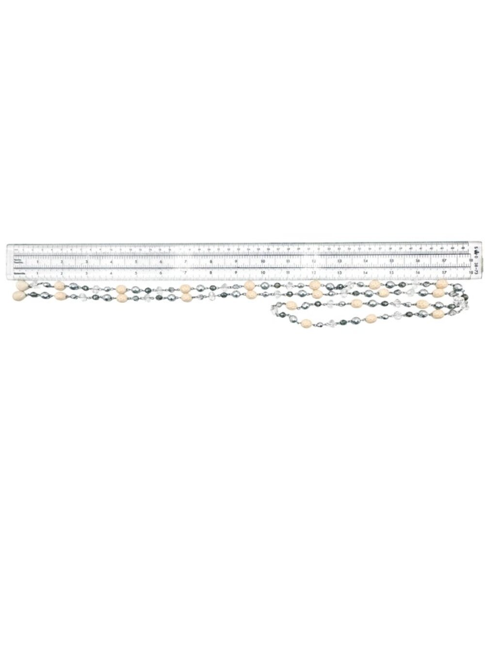 Vintage Lariat Necklace Crystal AB Glass Silver Smoky Cream Neutral BOHO 50" - Picture 5 of 5